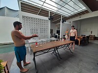 Beer pong at the hostel