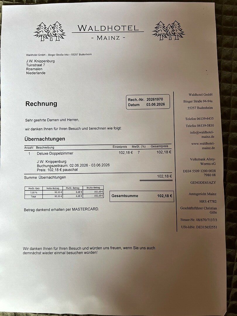 De rekening van ons hotel.