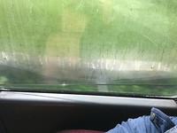 Een bus met een aquarium in het raam