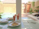 Homemade pancakes and smoothies