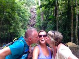 With the waterfall on the background