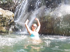 Playing in the hotspring waterfalls