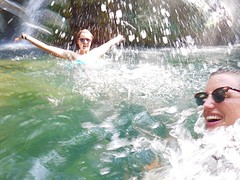 Playing in the hotspring waterfalls with Rianne