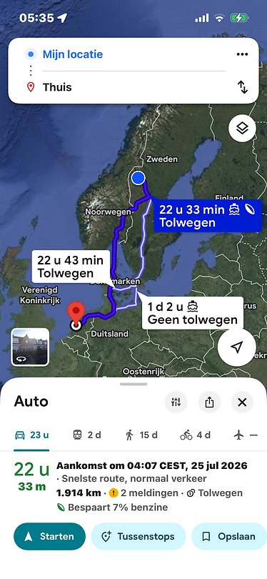 Verste punt van huis; 1914 km