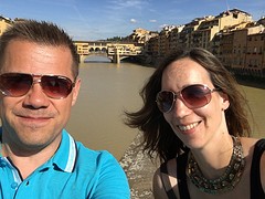 Selfie met Ponte Vecchio op de achtergrond