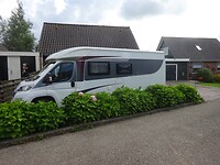 Camper staat weer achter de hortensia’s die ik in het voorjaar (te) kort gesnoeid heb