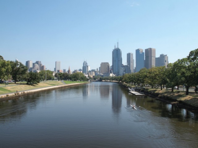 Skyline Melbourne vanaf Botanic Garden