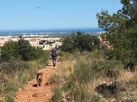 Wandeling in de bergen met uitzicht op zee.