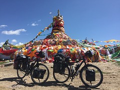 Kleurrijk geheel door de gebedsvlaggen