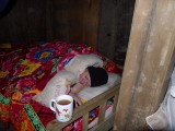 Ellen in our makeshift beds
