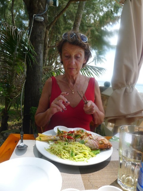 Enjoying a red snapper for lumch