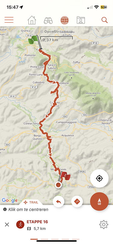 Etappe 16 Abbazia di Farfa - Montelibretti 18km 500hm.