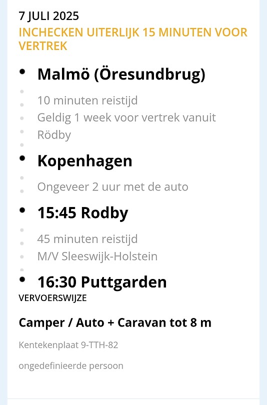 Onze overtocht gegevens