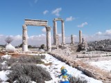 Smurf enjoying the Amman citadel in snow