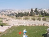 Smurf wandering through ruins of Jarash