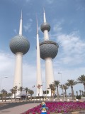 Smurf posing for landmark Kuwait Towers