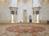 Inside mosque; biggest carpet (45 tons 5400 m2 1200 women 2 years) & the wall with 99 names of Allah