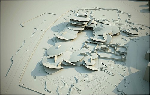 National museum of Qatar under construction seen from above