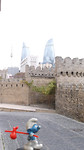 Smurf walking in old city of Baku