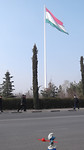 Smurf passing biigest flagpole of the world in Dushanbe