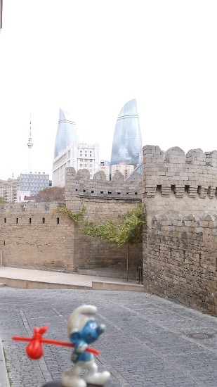 Smurf walking in old city of Baku-550