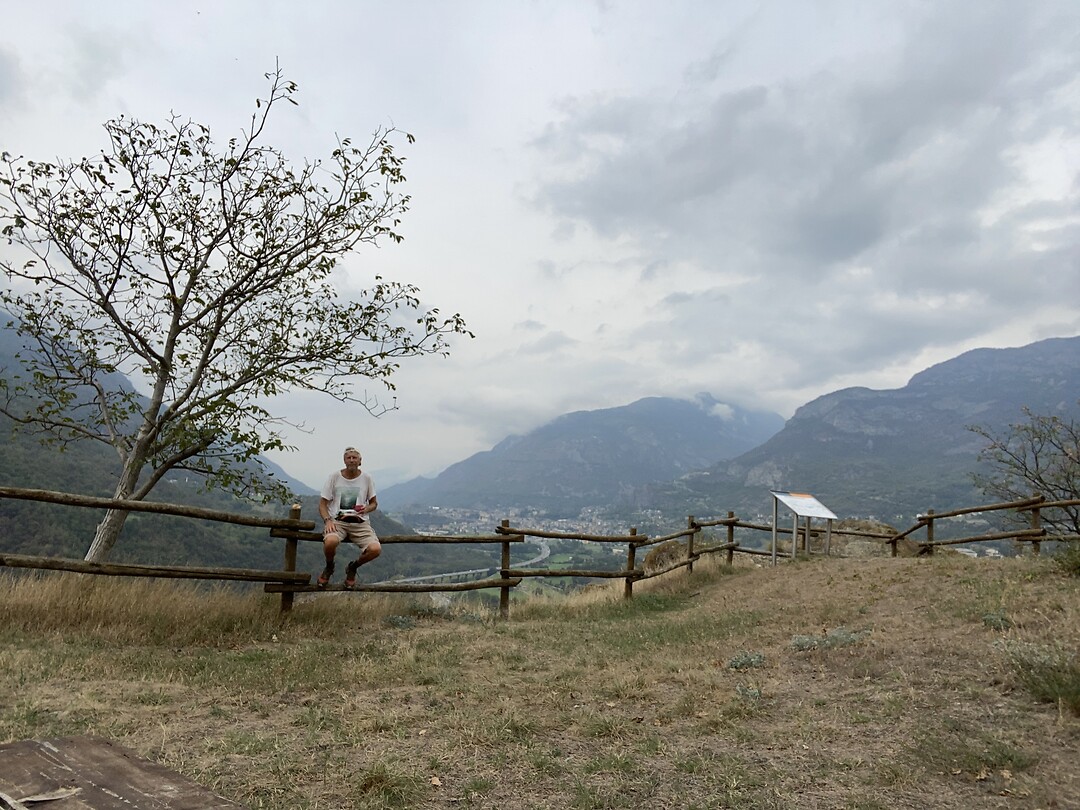 Taking a break in Saint Vincent with Montjovet in the back ground
