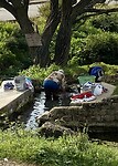 Woman washing clothes in basin