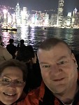 selfie tijdens de lichtshow bij de haven