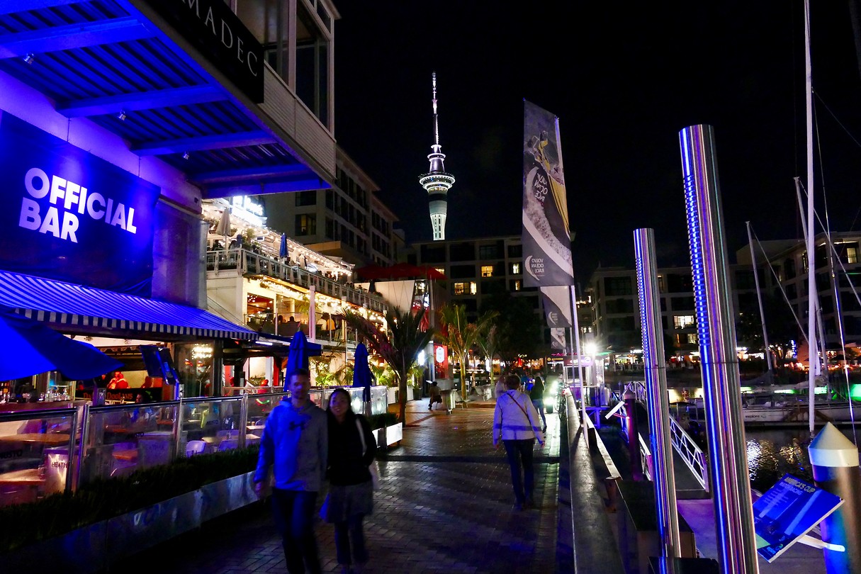 Viaduct harbour in Auckland by night