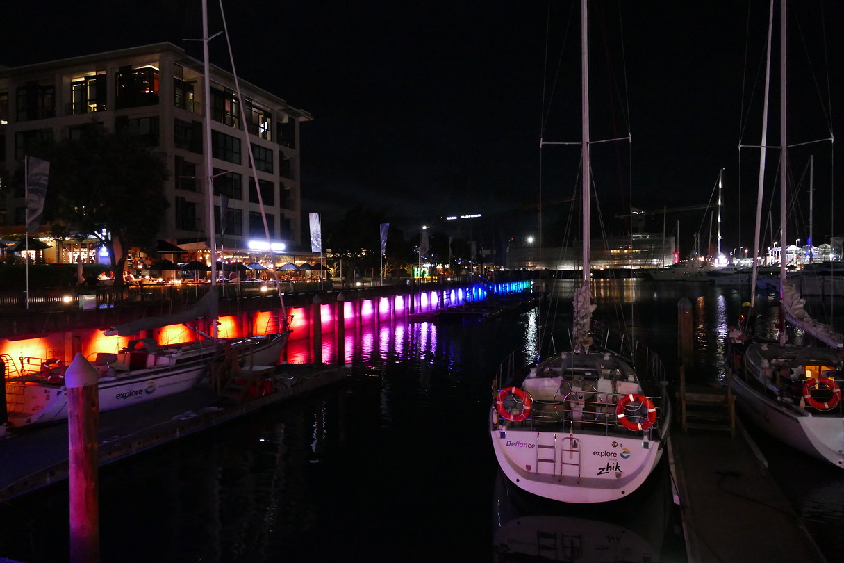 Viaduct harbour in Auckland by night
