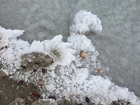 Zoutkristallen op de randen van het zoutmeer