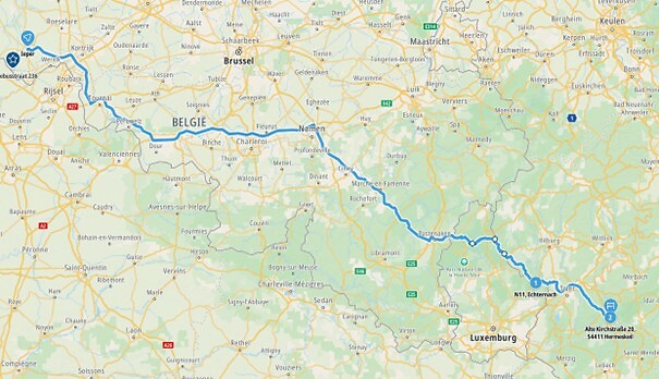 dag 1: van Ieper naar Hermeskeil, 409km in 4u 30m
