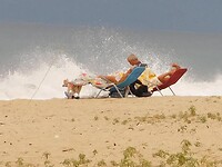Toeristen op het strand bij Asprovalta……