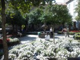 Een bloemrijk pleintje hart van Santiago de Compostela.