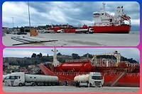 Nafplio, tankschip die tanksautos vult