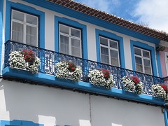 Smeedijzeren balkons met bloemen
