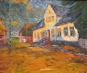 Boerenhof, olieverf op doek