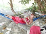 Hangmat hangen op het strand