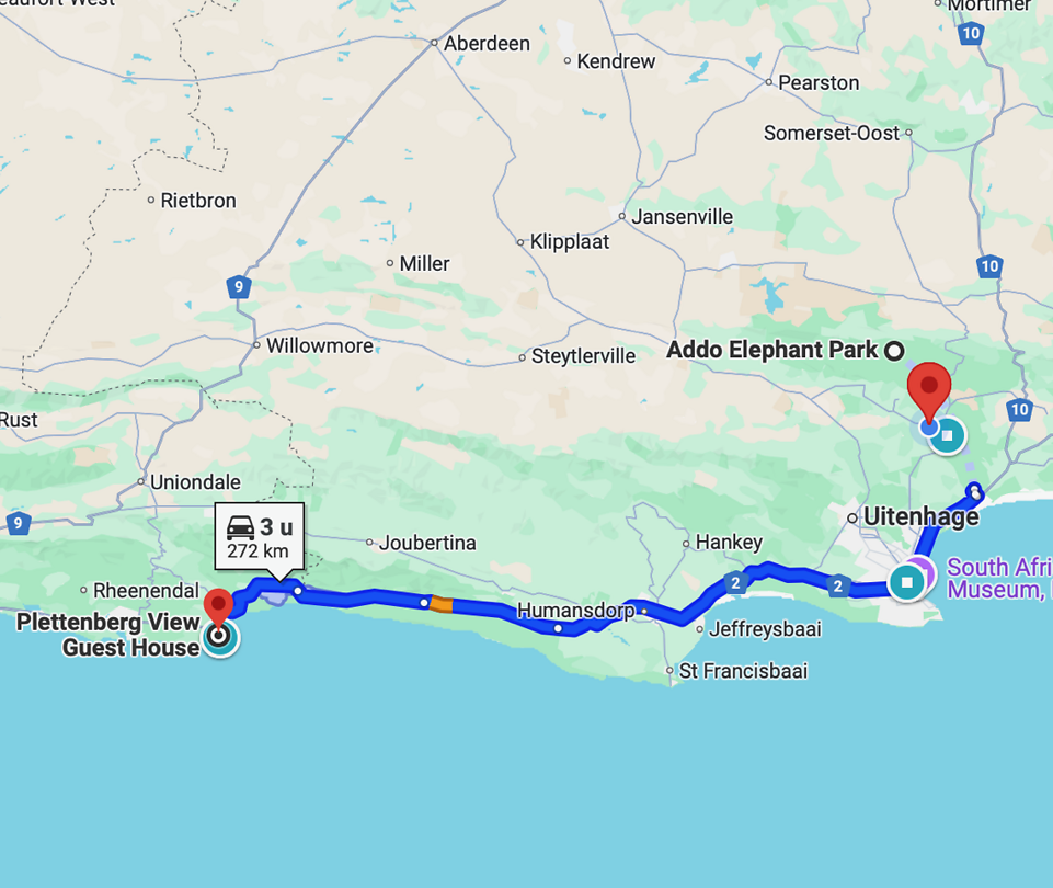 Route van Addo naar Plettenberg