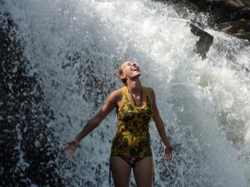 Roos onder de waterval