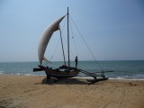 Een catamaran op het strand van Negombo.