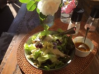 Het hoofdgerecht hertenbiefstuk met aardappelpuree en salade
