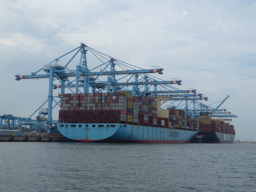 Containerschepen die geladen of gelost worden