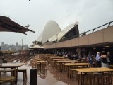 Regen in Sydney, wij zitten onder een parasol!