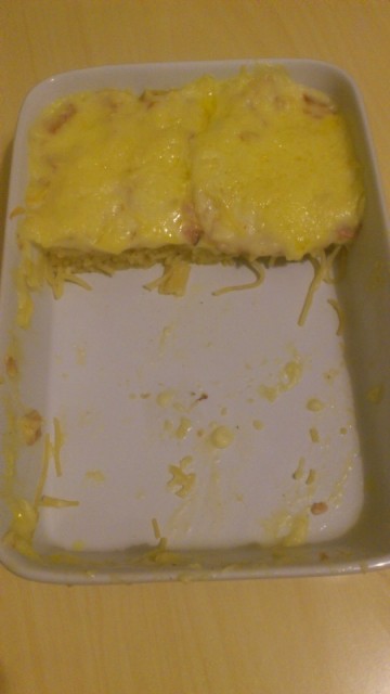 Spaghetti met kaas en hesp