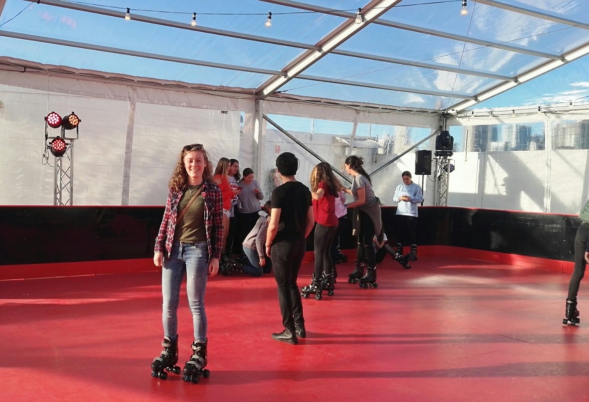 Rollerskating on the rooftop of Broadway