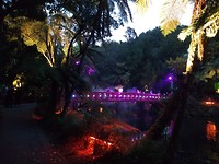 De verlichte brug bij het festival