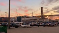 Lissabon met 25 aprilbrug vanaf camperplek: Estacionamento Alcantara Rocha