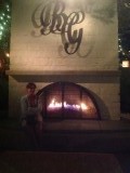 Outside pool with fire place