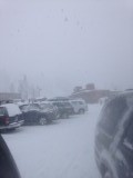 The parking lot view, misty.